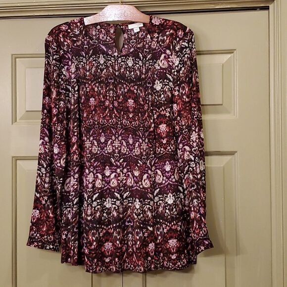 J. Jill smocked front long sleeve cranberry colored blouse NWT - Picture 1 of 11